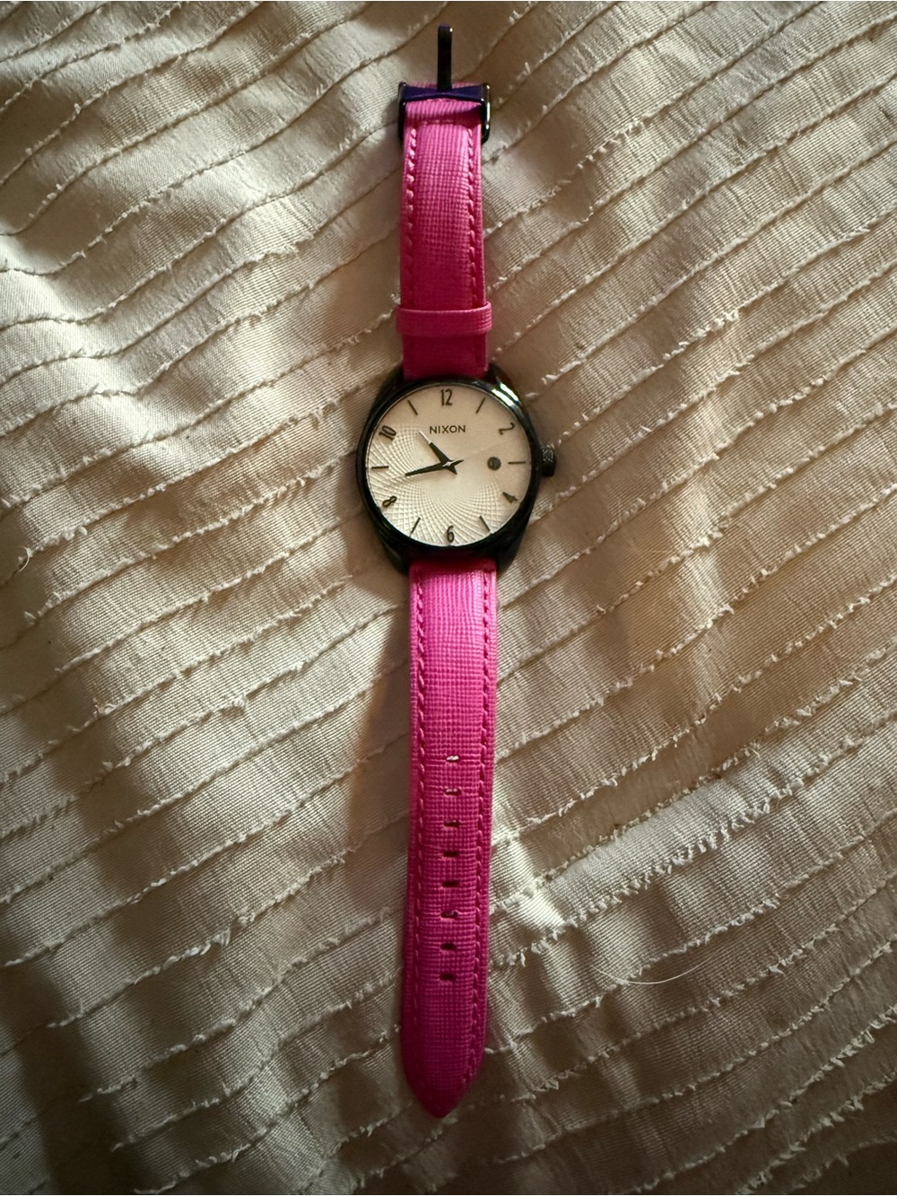 Nixon Pink Leather Strap Women's Round Dial Watch